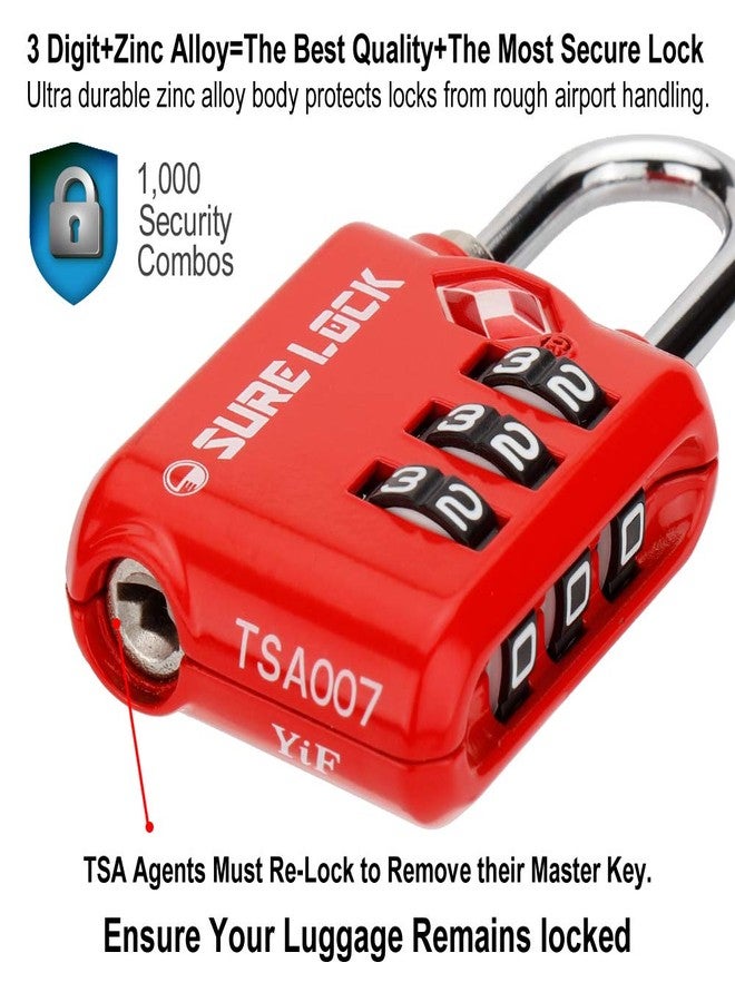 SURE LOCK TSA Approved 3 Digit Luggage Locks with Zinc Alloy Body and Hardened Steel Shackle to Lock Travel Suitcase (RED 2 Pack) - Image 3